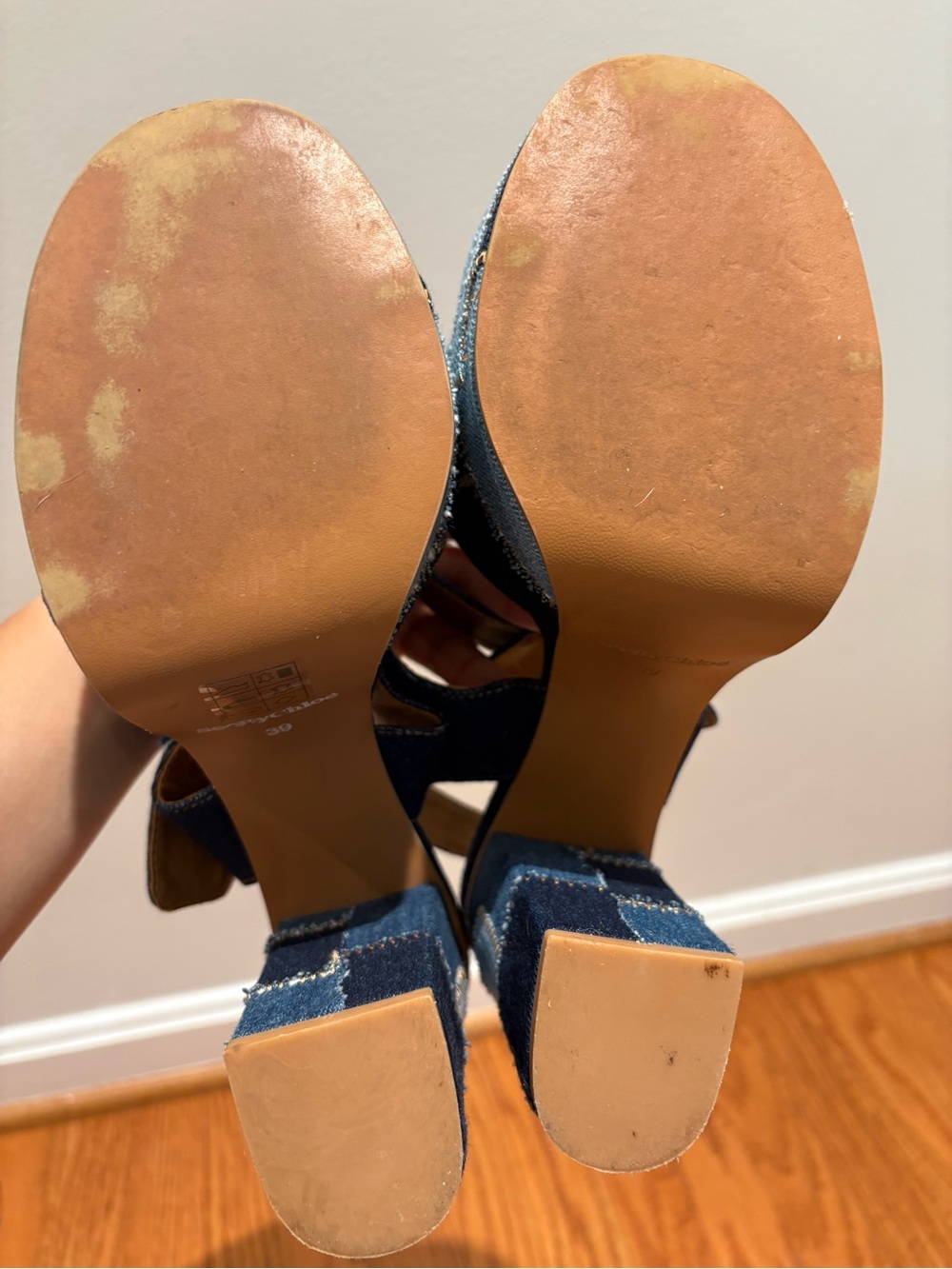 See by Chloé Denim Patchwork Block Heel Platform Sandals Sz 39 * - Picture 11 of 14